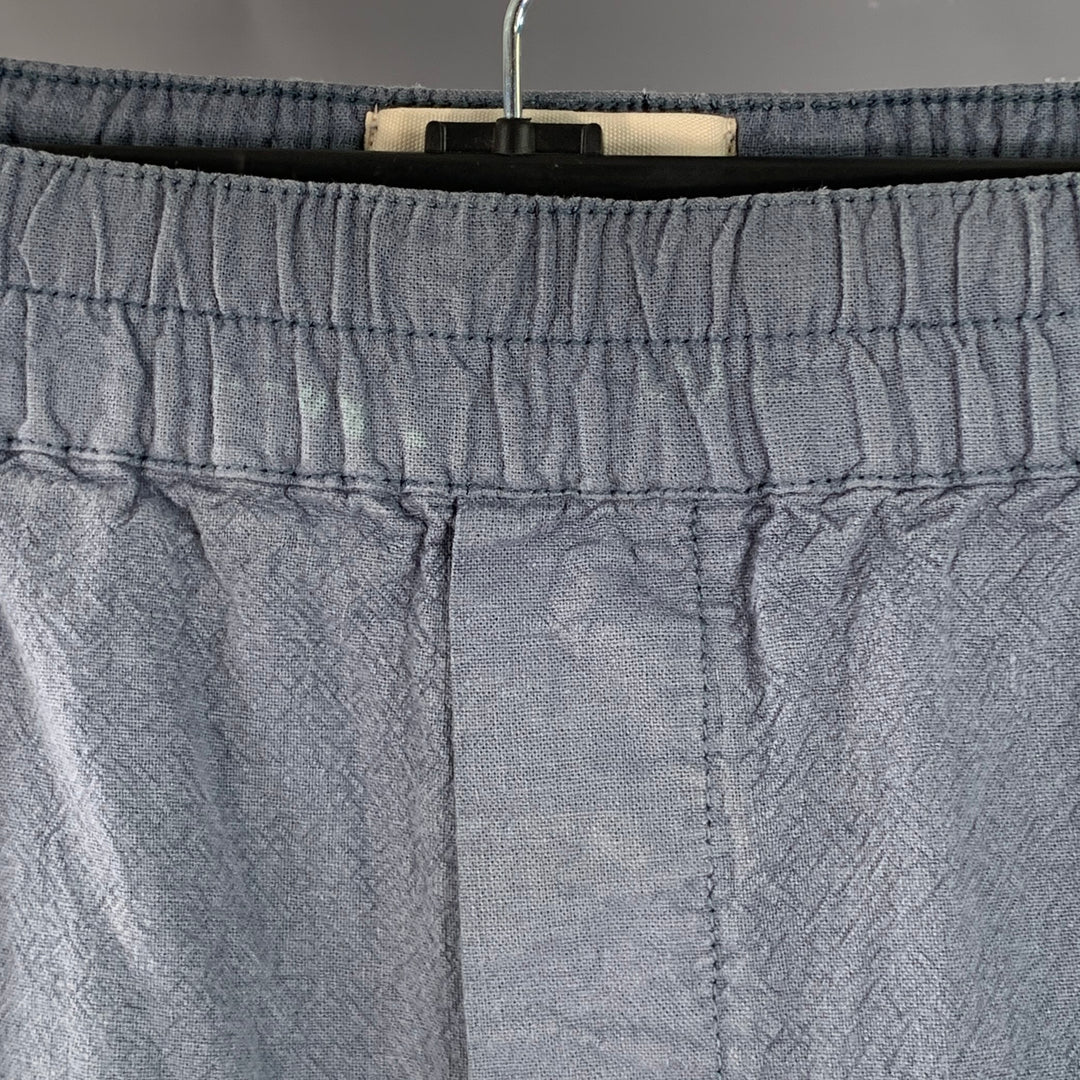 FOLK Size L Blue Grey Linen Cotton Tapered Drawstring Casual Pants