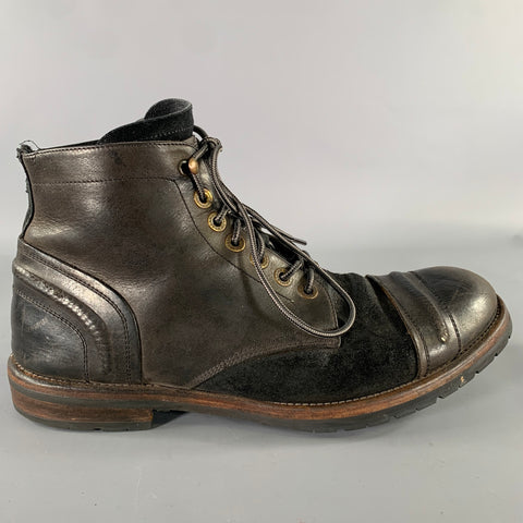 DOLCE & GABBANA Size 12 Brown Black Wingtip Leather Hike Boots