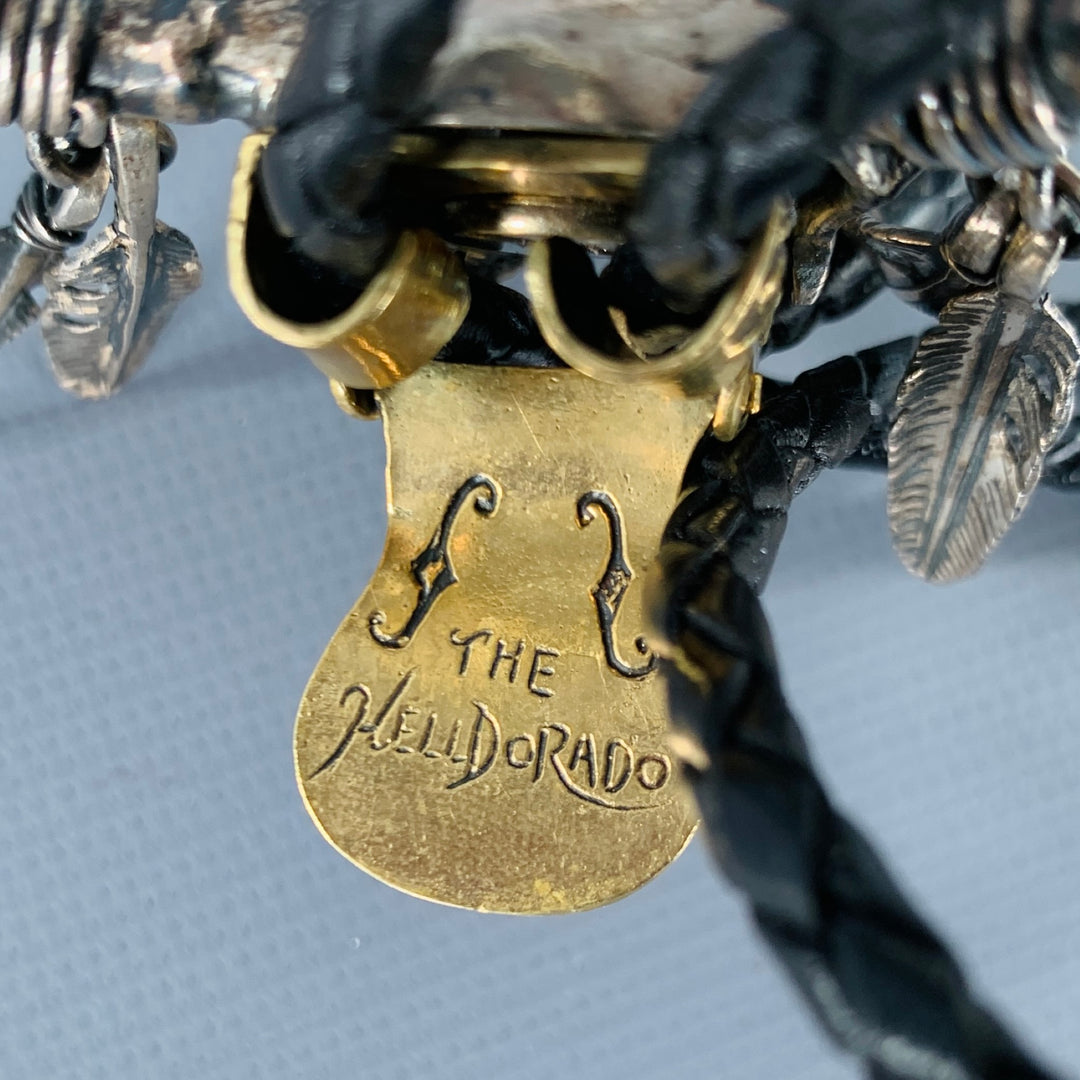 THE HELLDORADO Silver Black Braided Leather Metal Bolo Tie
