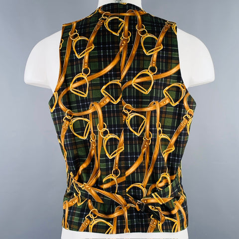 VINTAGE Size M Yellow Mixed Fabrics Wool Single Breasted Vest
