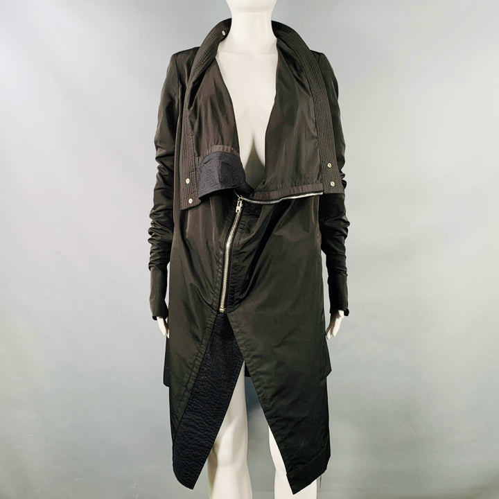 RICK OWENS Size 8 Black Polyester Blend Asymmetrical Zip Up Jacket