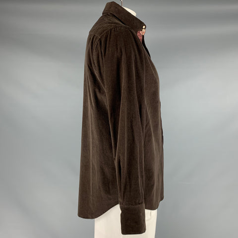 ROBERT GRAHAM Taille L Chemise à manches longues boutonnée en coton velours côtelé marron