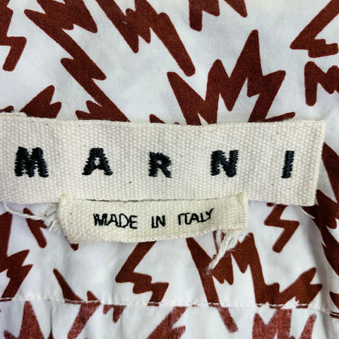 MARNI Size S White Burgundy Abstract Print Cotton Button Up Short Sleeve Shirt