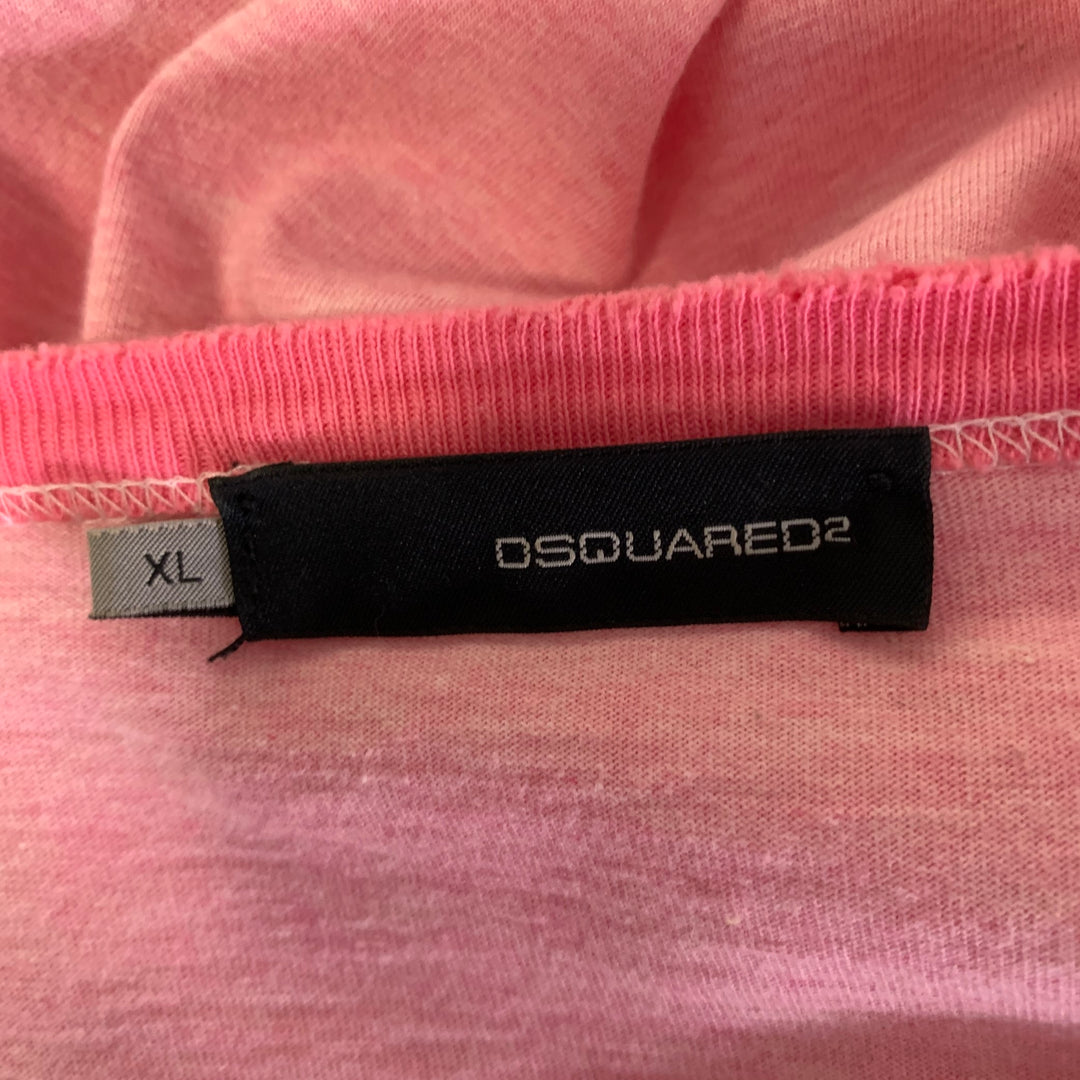 DSQUARED2 Size XL Pink Heather Cotton Ringer T-shirt