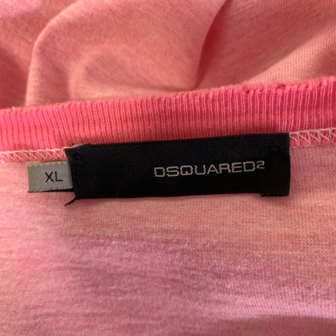 DSQUARED2 Size XL Pink Heather Cotton Ringer T-shirt