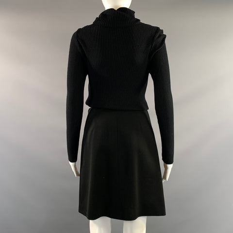 TEENFLO Size S Black Wool Ribbed Turtleneck Midi Dress