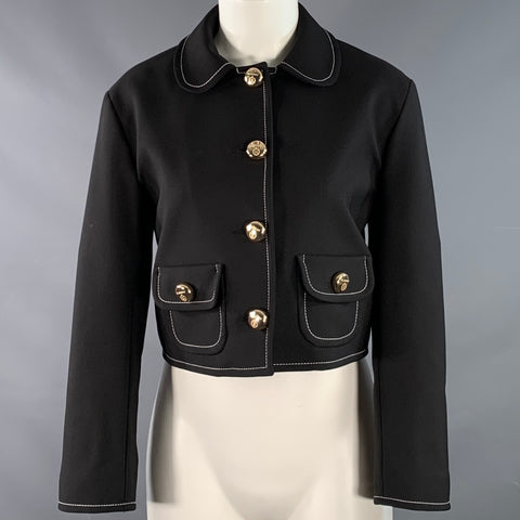 SANDRO Size 4 Black Gold Polyester Blend Peter Pan Collar Cropped Jacket Blazer