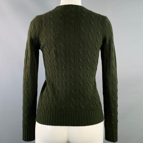 RALPH LAUREN Size S Green Cashmere Cable Crew Neck Sweater