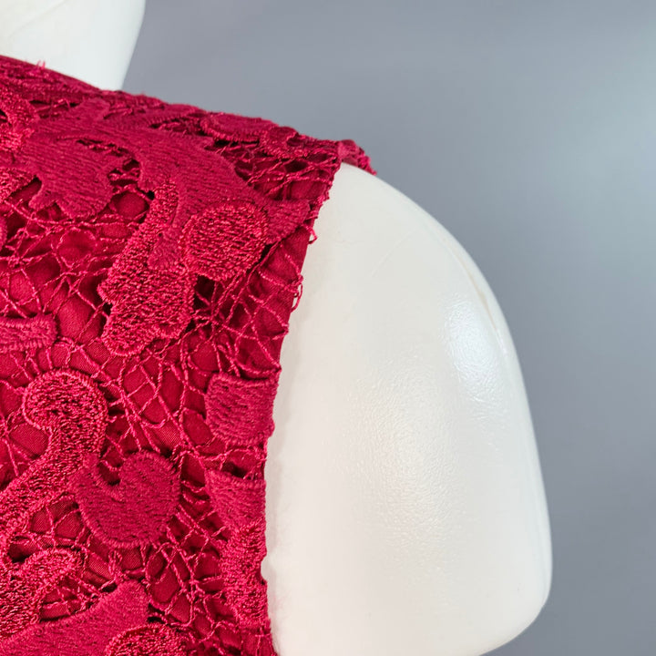 OSCAR DE LA RENTA Size 2 Burgundy Polyester Peplum Sleeveless Dress Top