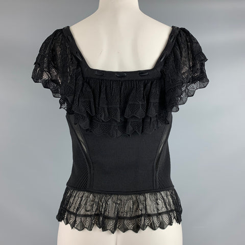 VALENTINO Size M Black Viscose Nylon Lace Up Dress Top