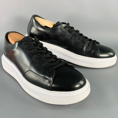 LOUIS VUITTON Size 10.5 Black White Checkered Leather Rubber Sole Sneakers