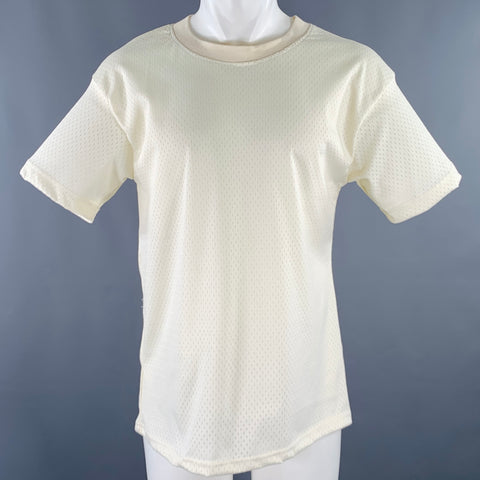 MNML Size XS Beige Perforated Polyester Crew Neck T-shirt