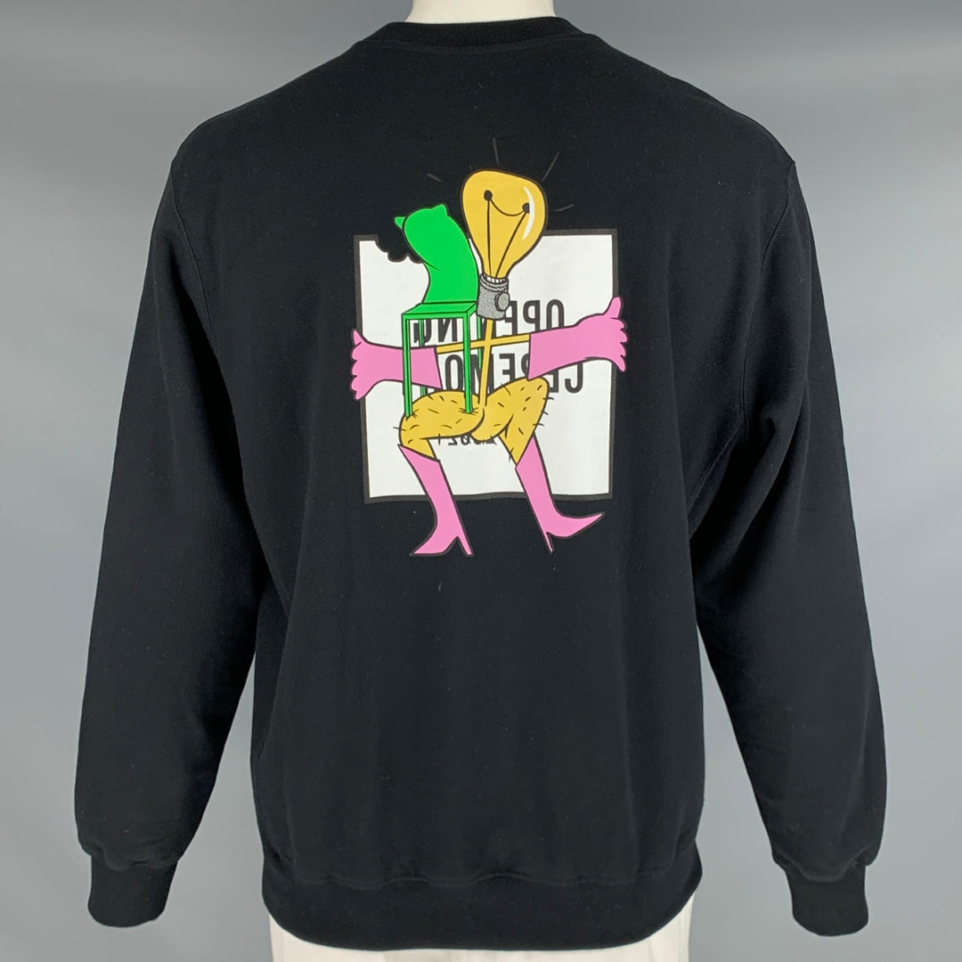 OPENING CEREMONY Size L Black Multi Color Logo Cotton Crew-Neck Sweatshirt