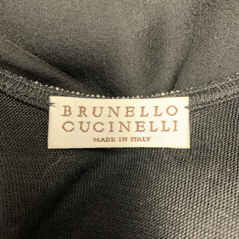 BRUNELLO CUCINELLI Size XL Black Silver Silk Monili Double Layer Dress Top