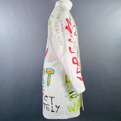 GUERNIKA Size M White Multi Color Graphic Single Breasted Coat