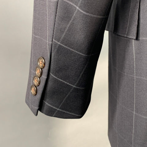 POLO by RALPH LAUREN Size 40 Regular Navy Grey Checkered Virgin Wool 3 Piece Suit