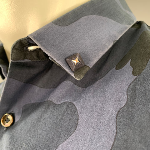 VALENTINO Size M Navy Black Camouflage Cotton Button Up Long Sleeve Shirt