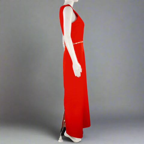 DAVID KOMA Size 8 Red Silver Wool Sleeveless Zippers Gown Evening Dress