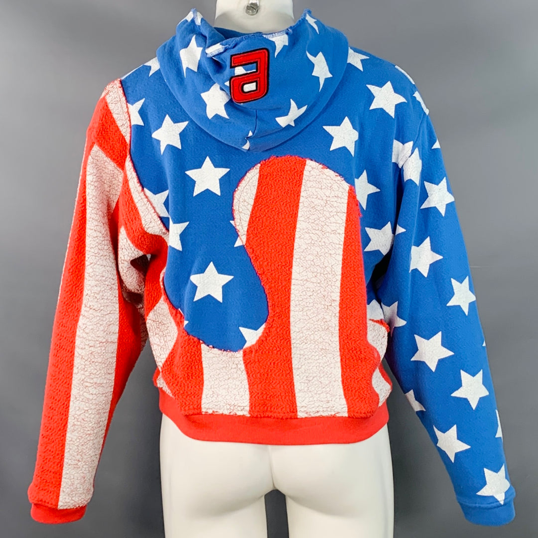 ERL Size XS Red White Blue Flag Cotton Cracked Effect Hooded Sweatshirt
