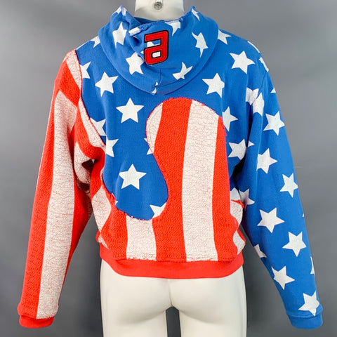 ERL Size XS Red White Blue Flag Cotton Cracked Effect Hooded Sweatshirt