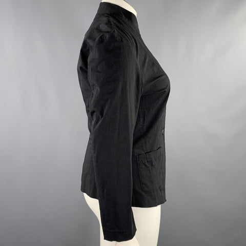 ISSEY MIYAKE Size L Black Nylon Blend Single Breasted Collarless Jacket