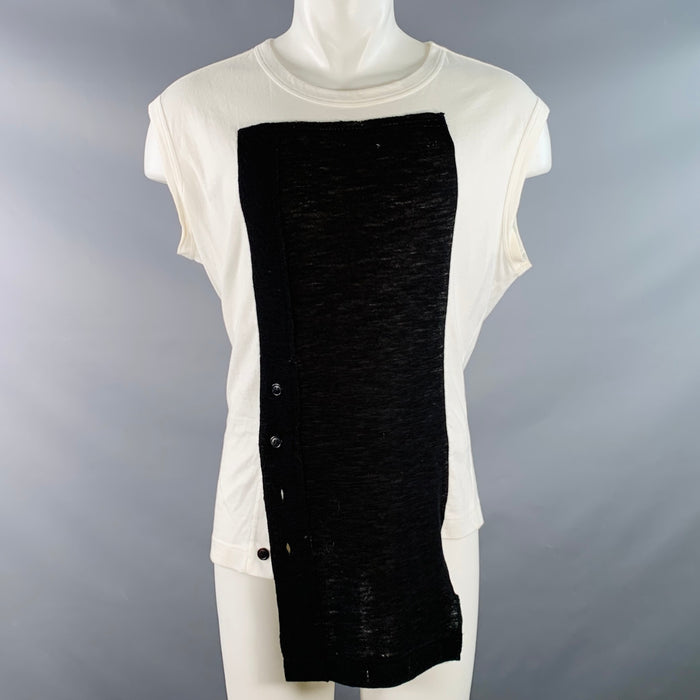 Y's by YOHJI YAMAMOTO Size M White Black Cotton Buttons Sleeveless Crew Neck T-shirt