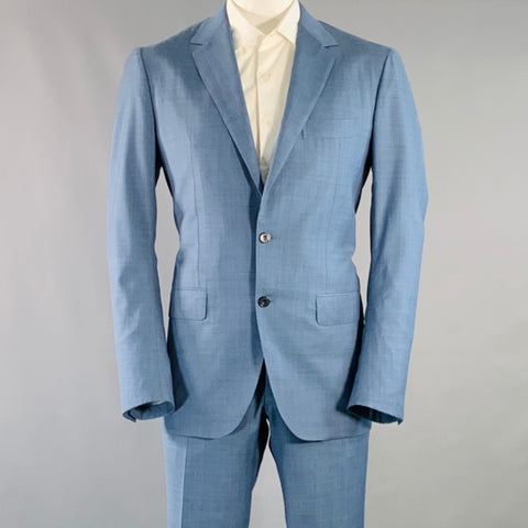Costume Sartorio taille 44 régulier en laine bleue avec revers cranté