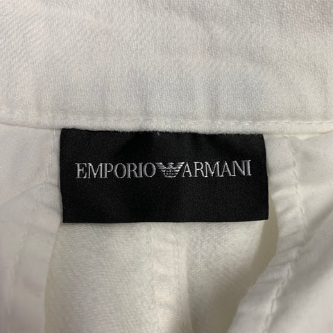 EMPORIO ARMANI Size 27 White Black Cotton Blend Twill Button Fly Shorts