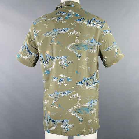 PS by PAUL SMITH Size S Green Blue Viscose One Pocket Short Sleeve Shirt