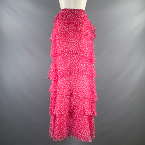 OSCAR DE LA RENTA Size 8 Pink White Dots Ruffle Long Skirt
