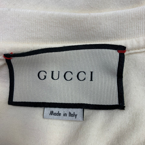 GUCCI Size S Cream Red Black Print Short Sleeve T-shirt