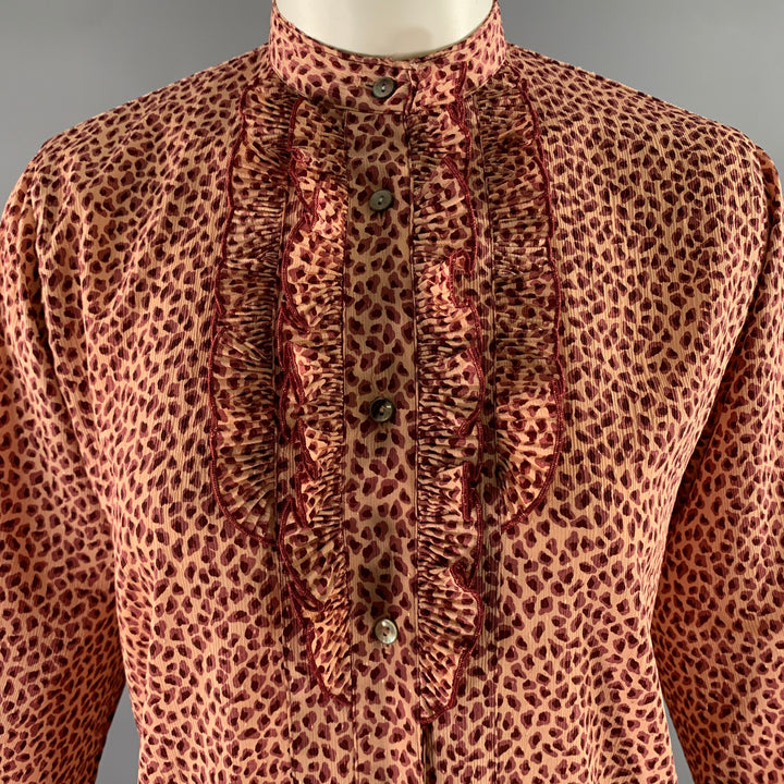 MARQUISE GRAN YAMAKI Size S Pink Burgundy Polyester Blend Leopard Print Band Collar Top