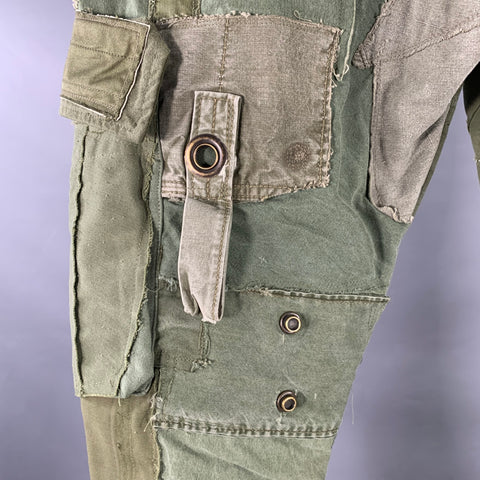 GREG LAUREN Size S Army Lounge Green Olive Patchwork Cotton Cargo Casual Pants
