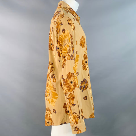 AMI by ALEXANDRE MATTIUSSI Size M Brown Tan Floral One Pocket Oversized Long Sleeve Shirt