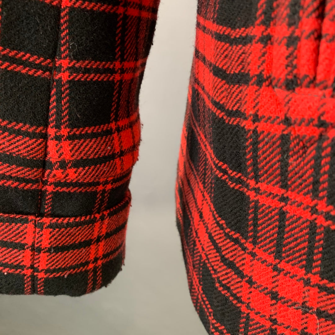 MARC by MARC JACOBS Size M Red Black Wool Blend Plaid Double Breasted Coat