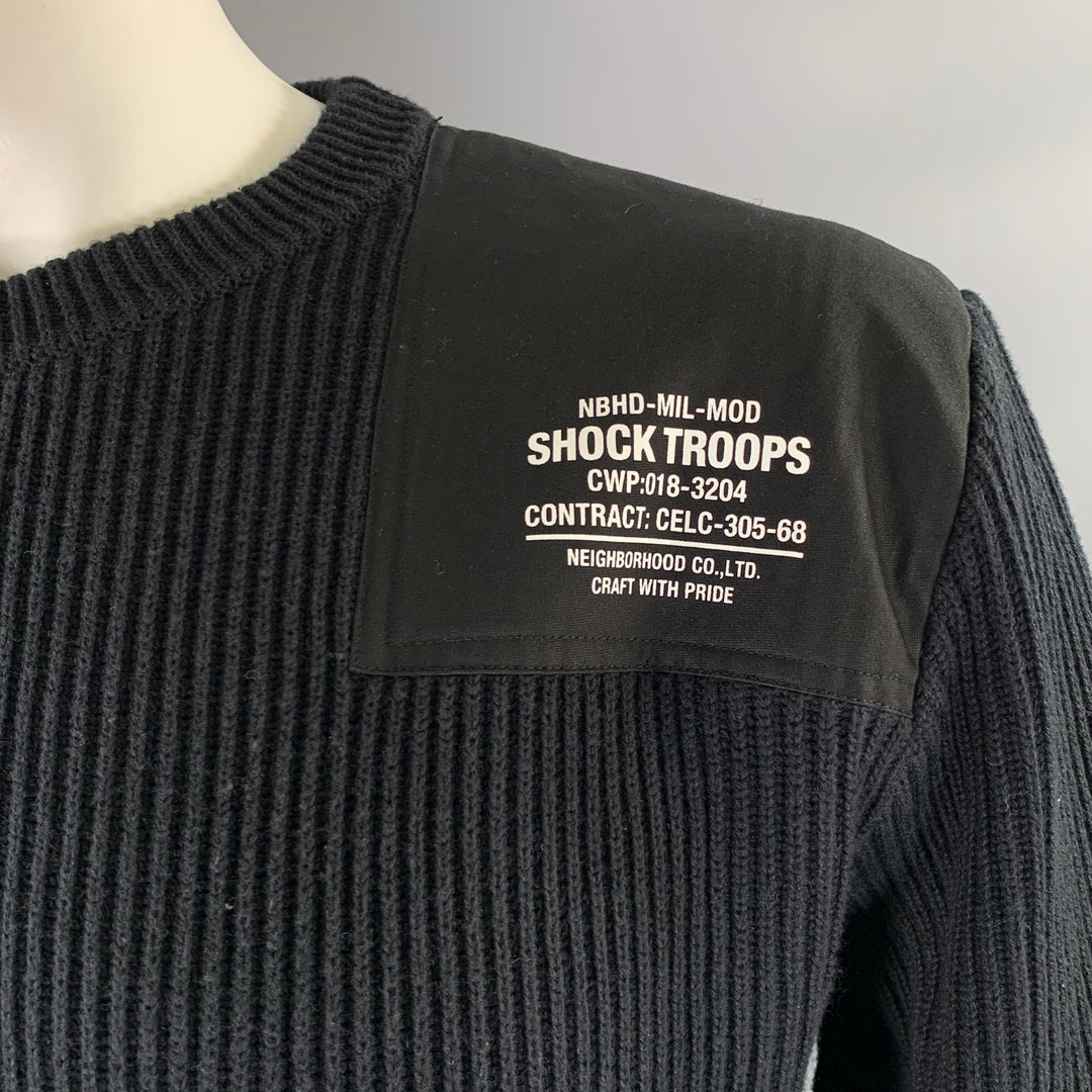 NEIGHBORHOOD Size XL Black Patch Wool Cotton Ribbed Sweater