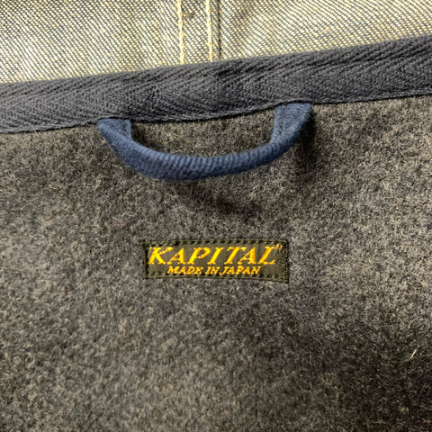 KAPITAL Size L Indigo Cotton Hooded Traggle Ring Coat