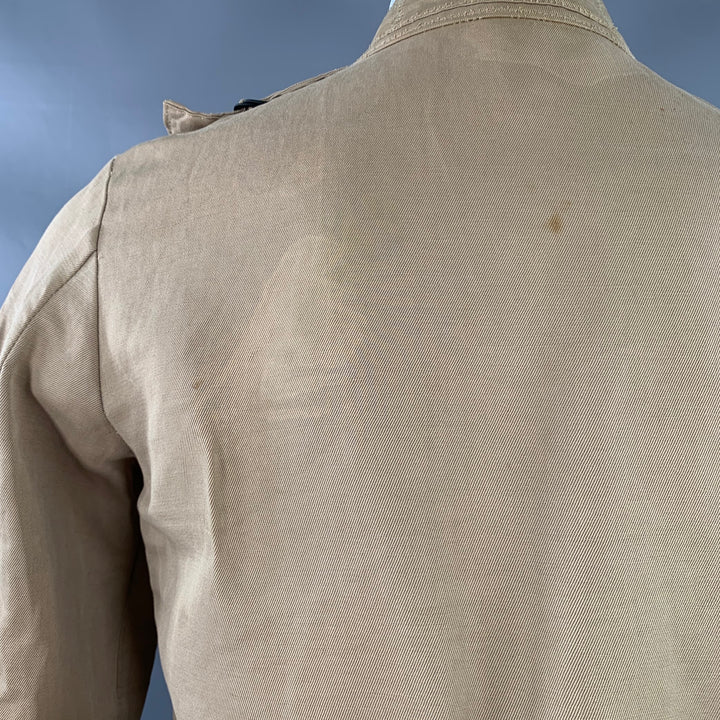 BOTTEGA VENETA Size 40 Khaki Linen Cotton Twill Buckles Zip Up Bondage Jacket