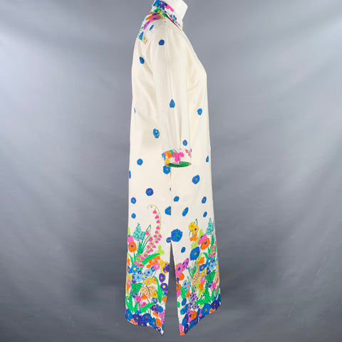 VILAGALLO Size XS Cream Multi Color Cotton Blend Floral Shirt Dress