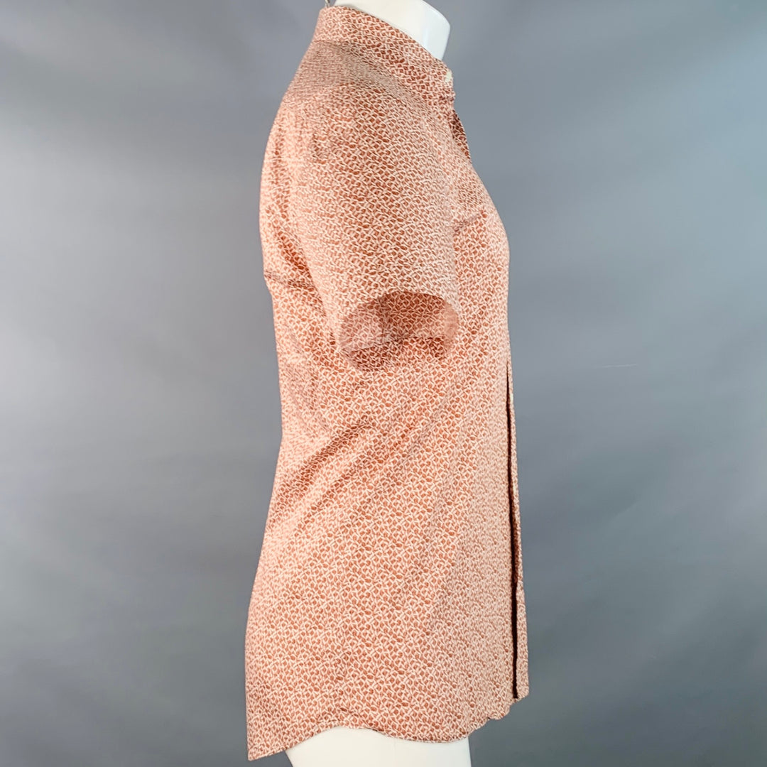 ERMENEGILDO ZEGNA Size M White Rust Abstract Cotton Short Sleeve Shirt