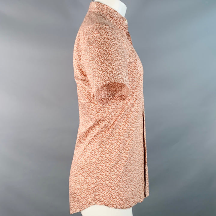 ERMENEGILDO ZEGNA Size M White Rust Abstract Cotton Short Sleeve Shirt