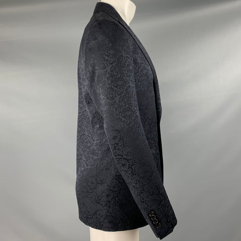 ETRO Size 40 Black Paisley Wool Blend Peak Lapel Sport Coat
