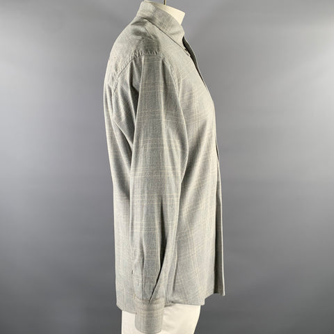 ERMENEGILDO ZEGNA Size XL Grey Plaid Cotton Button Down Long Sleeve Shirt