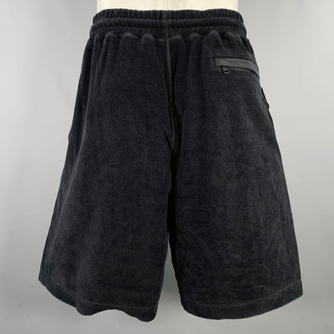 MONCLER Size L Black Terrycloth Cotton Drawstring Shorts