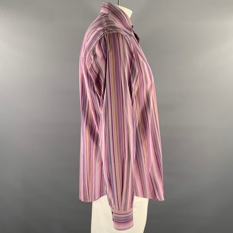 ROBERT GRAHAM Size L Purple Multi-Color Stripe Cotton Blend Long Sleeve Shirt