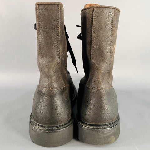 FRYE Size 10 Black Chocolate Brown Textured Roughout Leather Lace-Up Boots