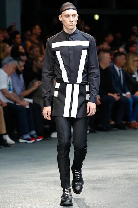 GIVENCHY Spring 2015 Size M Black White Stripe Wool Mohair Apron Skirt Kilt