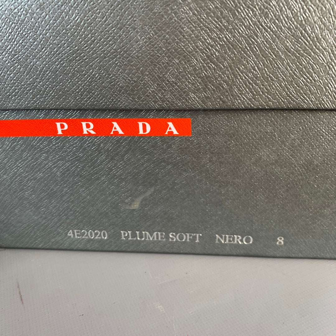 PRADA Size 10 Black Leather Nylon Derby Lace-Up Shoes