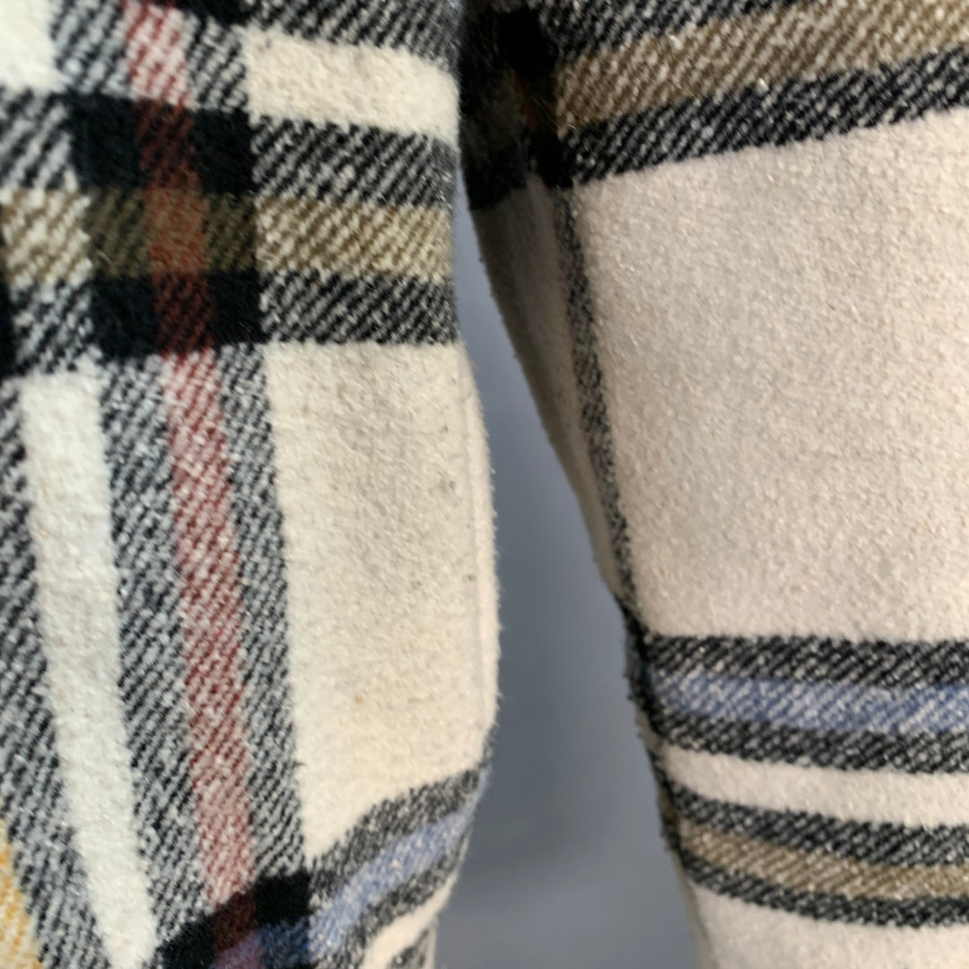 ISABEL MARANT ETOILE Size XS Cream Plaid Polyester Oversized Flannel Shirt Jacket