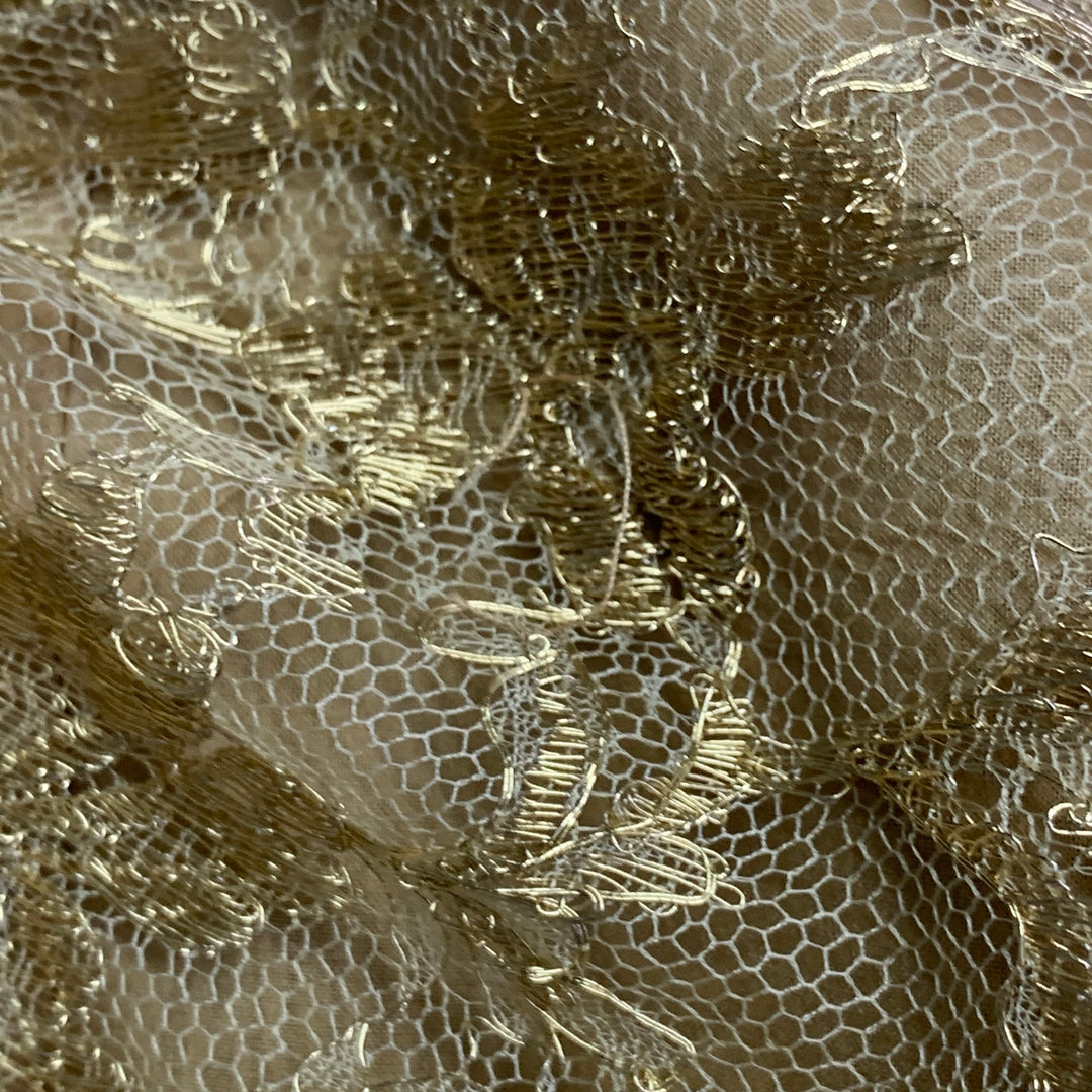 OKW Size 2 Beige Gold Silk Lace Strapless Mini Cocktail Dress